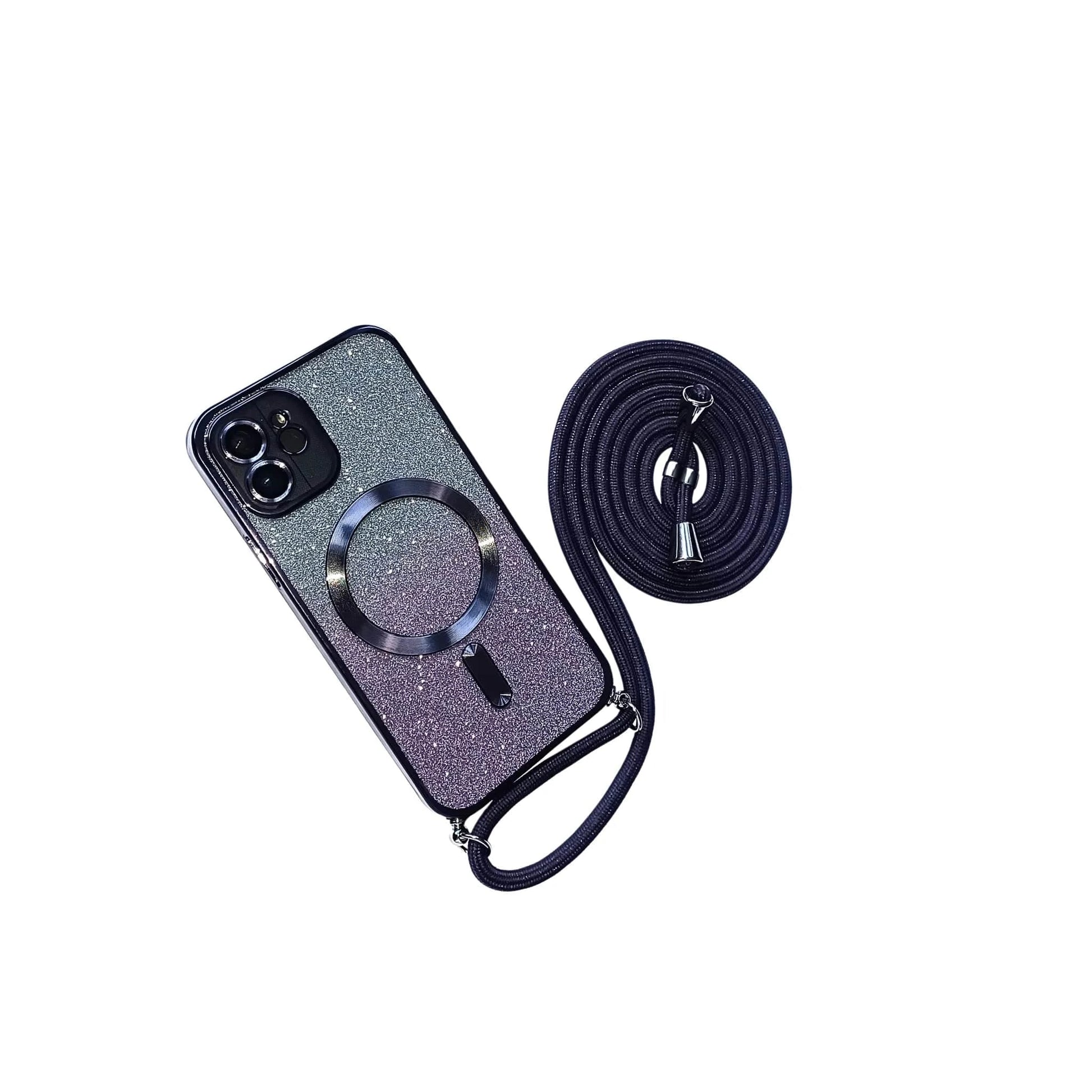 GLOW PHONE Coque iPhone 16 Coque à paillettes dégradées à bandoulière MagSafe pour iPhone 16, Plus, Pro, Pro Max